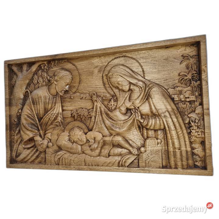 Narodzenie Pańskie drewniane płaskorzeźba Obrazki i obrazy zachodniopomorskie Malechowo
