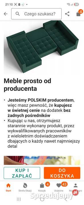 Narożnik z funkcją spania i pufą śląskie Częstochowa