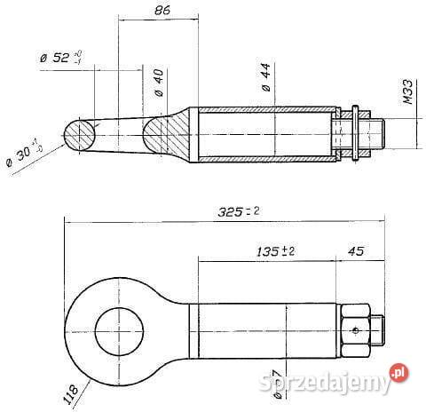 Ucho zaczepu obrotowe 52 mm L325 10 t OTO48 Kamionna