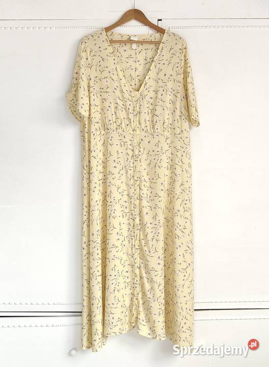 Maślana sukienka HM 50 5XL kwiaty midi tea dress Szczecin