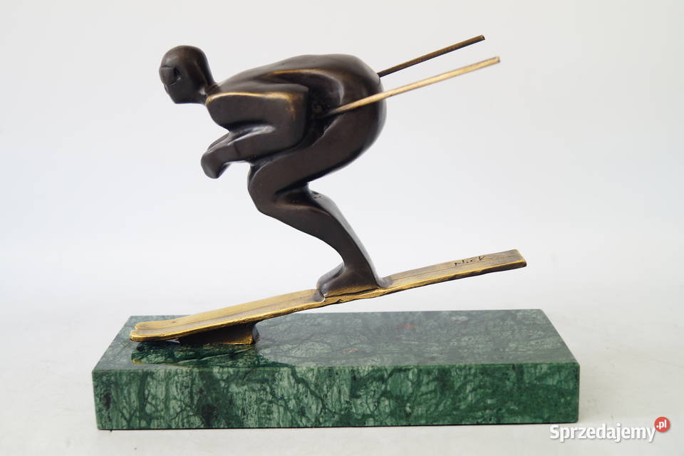 Figura z brązu NARCIARZ rzeźba sportowiec narty Gizałki