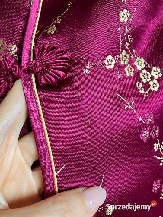 Piękne kimono bluzka kwiaty złote japonia bordo Nisko