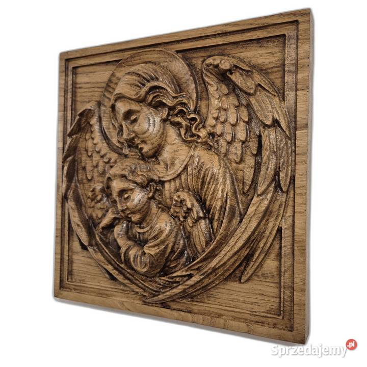 Płaskorzeźba z drewna Anioły ochrona i spokój Malechowo sprzedam