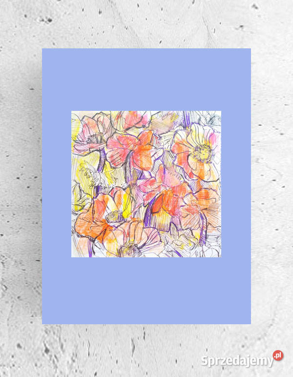 łąka rysunek A4 kwiaty obrazek 21x30 mała Wyposażenie wnętrz Gdańsk