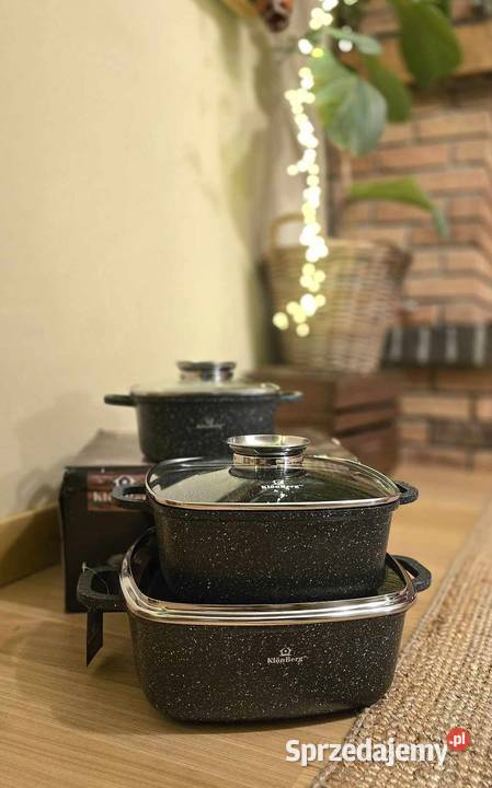 Garnki brytfanki marmurkowe 3 czarne szare Kraków sprzedam