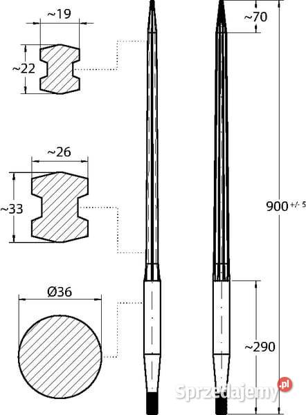 Ząb ładowacza prosty profil podwójne T 36x900 mm Kamionna sprzedam