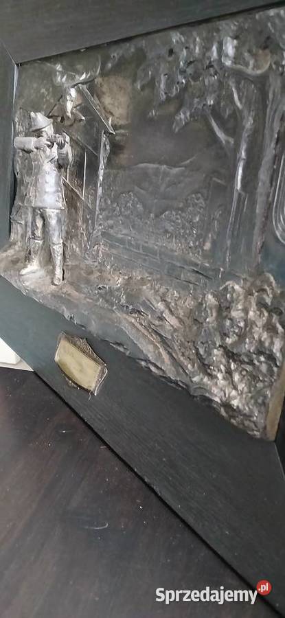 Posrebrzana myśliwska płaskorzeźba Na strzelnicy Ząbkowice Śląskie sprzedam