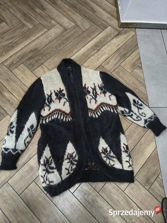 Hand made unikatowy sweter cardigan długi wełna Gliwice