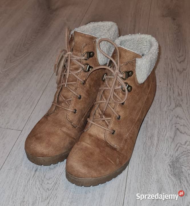 Botki damskie koturny camel kożuszek 36 łódzkie