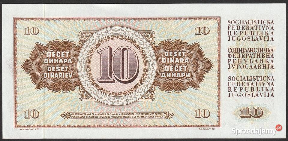 Jugosławia 10 dinar 1968 stan bankowy UNC Łódź
