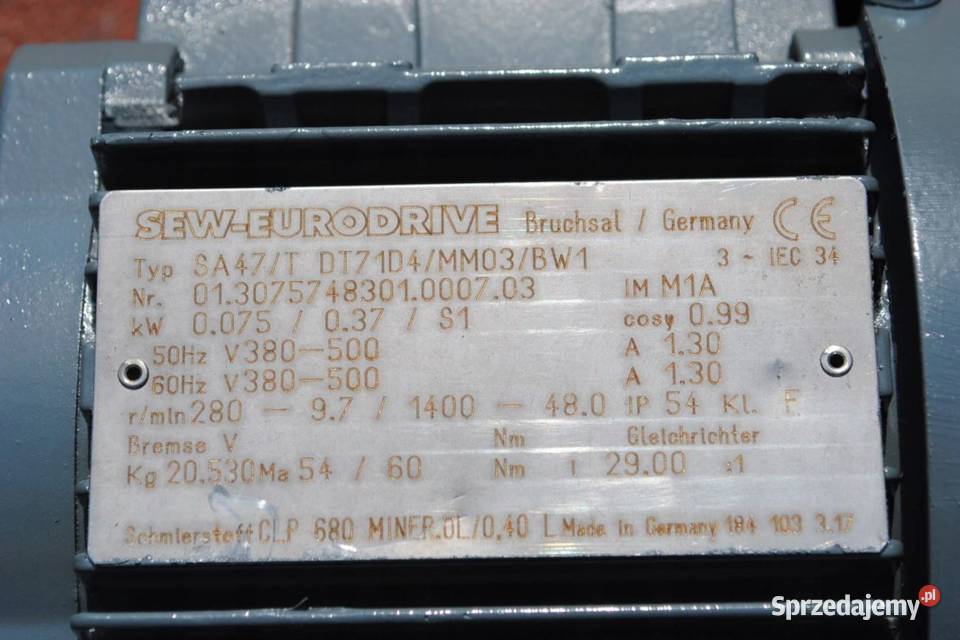 Motoreduktor kątowy 0075037kw 9748ob FALOWNIK Kargowa