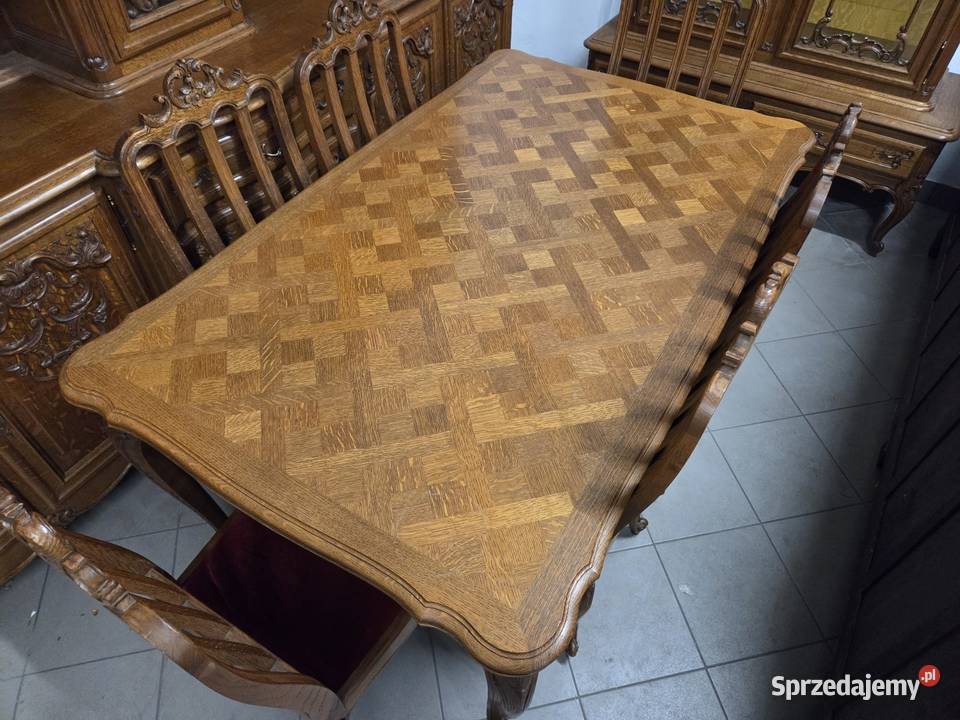 Piękny rozkładany stół Ludwikowski z 6 krzesłami wielkopolskie