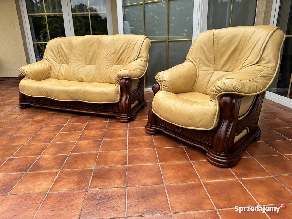 Wypoczynek skórzany stylowy kanapa skórzana Sulbiny