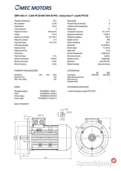 silnik elektryczny 22kW 1400obr 3fazowy 100B5 kujawsko-pomorskie Pigża