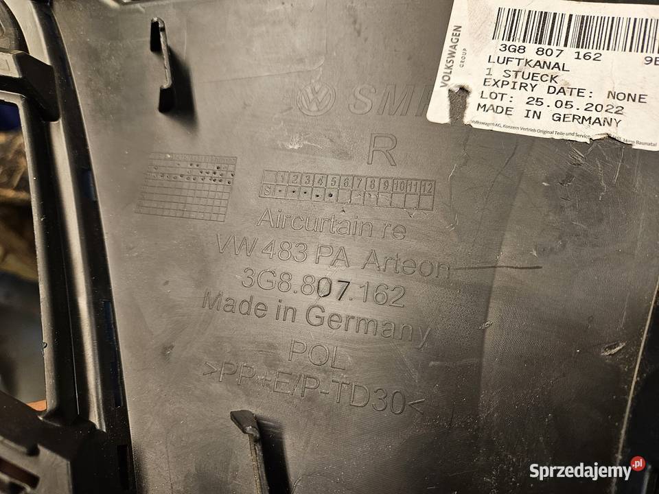 VW ARTEON KIEROWNICA POWIETRZA ŚLIZG PRAWY PRZÓD Pozostałe Międzychód