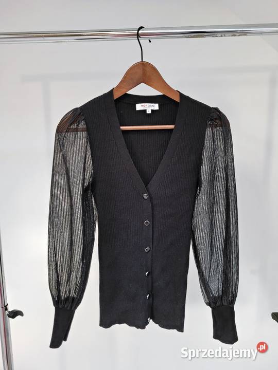 Czarny kardigan dekolt w serek rękawy z