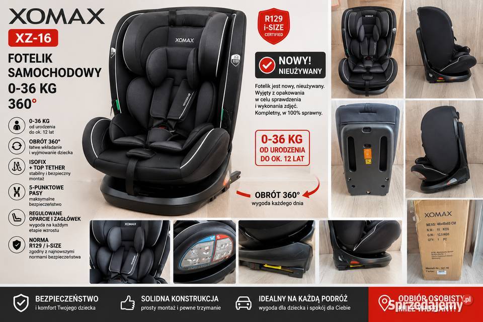 NOWY Fotelik XOMAX XZ16 iSize 036 ISOFIX Obrót ISOFIX 0 - 25 kg Borówki
