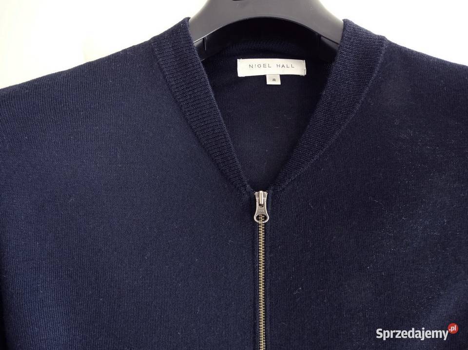 Sweter Męski Wełniany Granatowy Bomber Rozpinany Rozmiar M Łomża