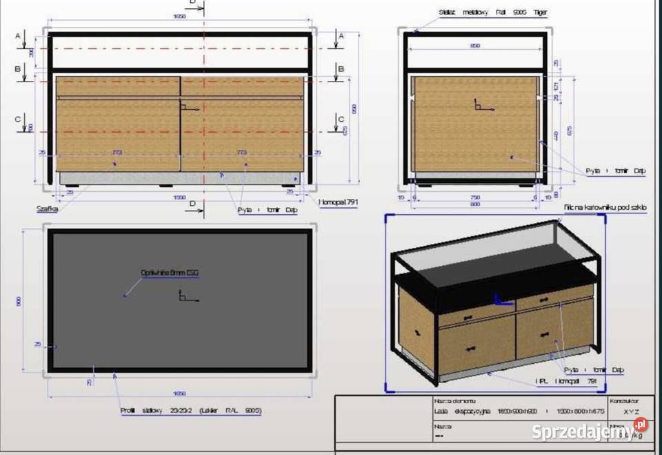 Lada wystawowa gondola ekspozycyjna Wymiary