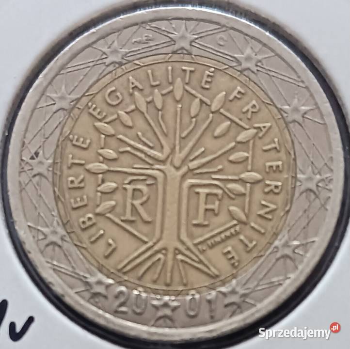 2 Euro Francja 2001 r przesunięcie stempla Konin