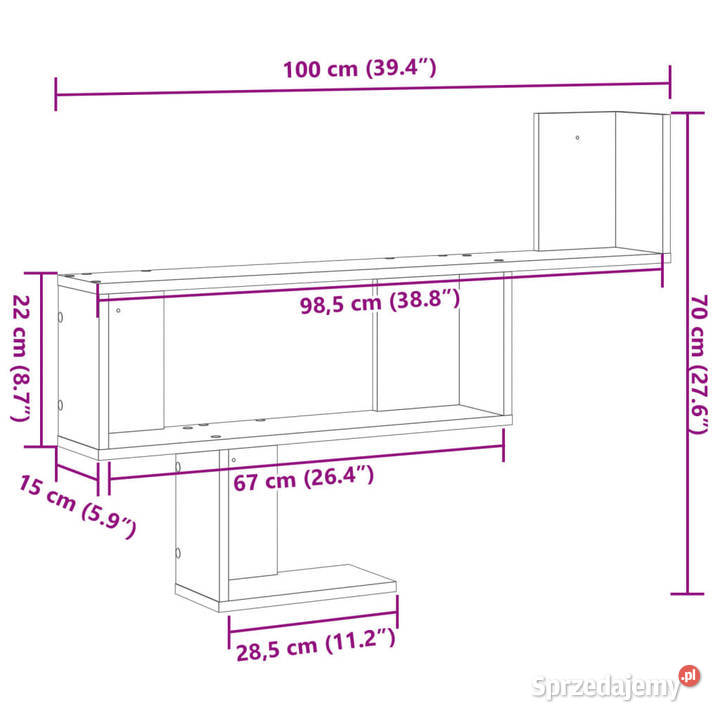 Półka ścienna czarna 100x15x70 materiał mazowieckie Warszawa