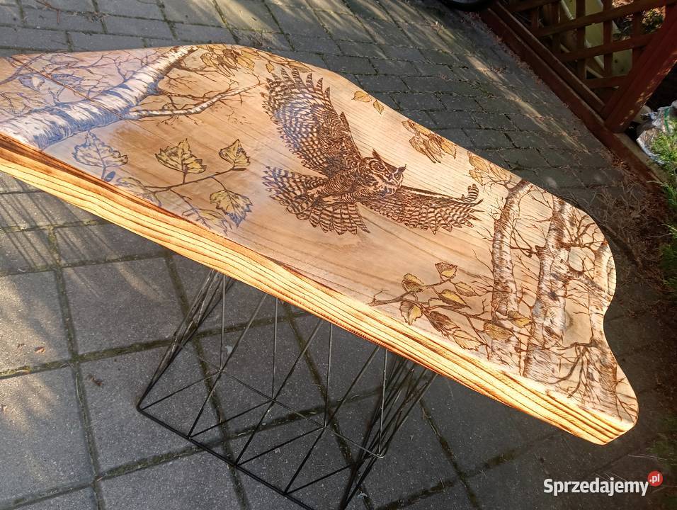 Stolik kawowy ręcznie wypalany plaster brzozy Augustów