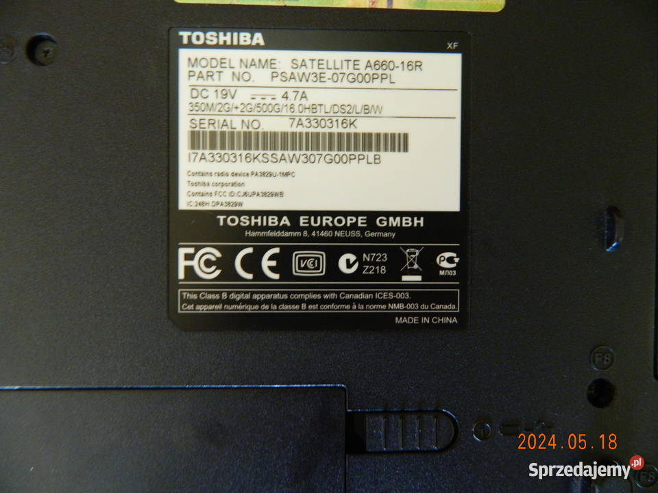 Laptop TOSHIBA 16 256 GB SSD i 4 GB RAM Kamera Kalisz