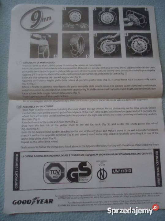 GOODYEAR 77911 G9 ŁAŃCUCHY ŚNIEGOWE śląskie Jaworzno sprzedam