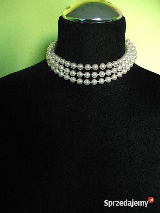 Korale naszyjnik długie kremowe perły długość
