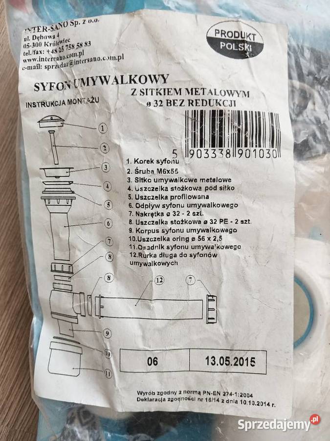 Syfon umywalkowy z sitkiem metalowym fi 32 bez Kraków