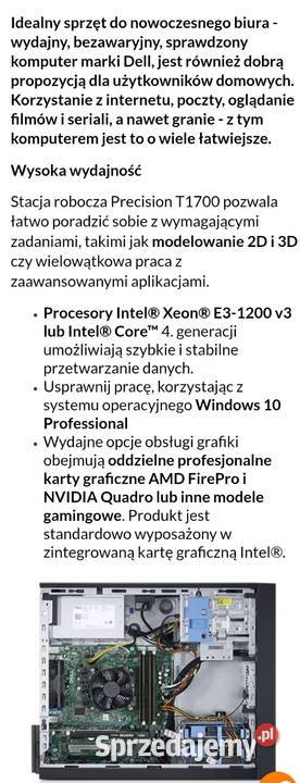 Stacja Robocza do pracy i specjalnych zadań DELL Pamięć RAM 16 podkarpackie Myscowa sprzedam