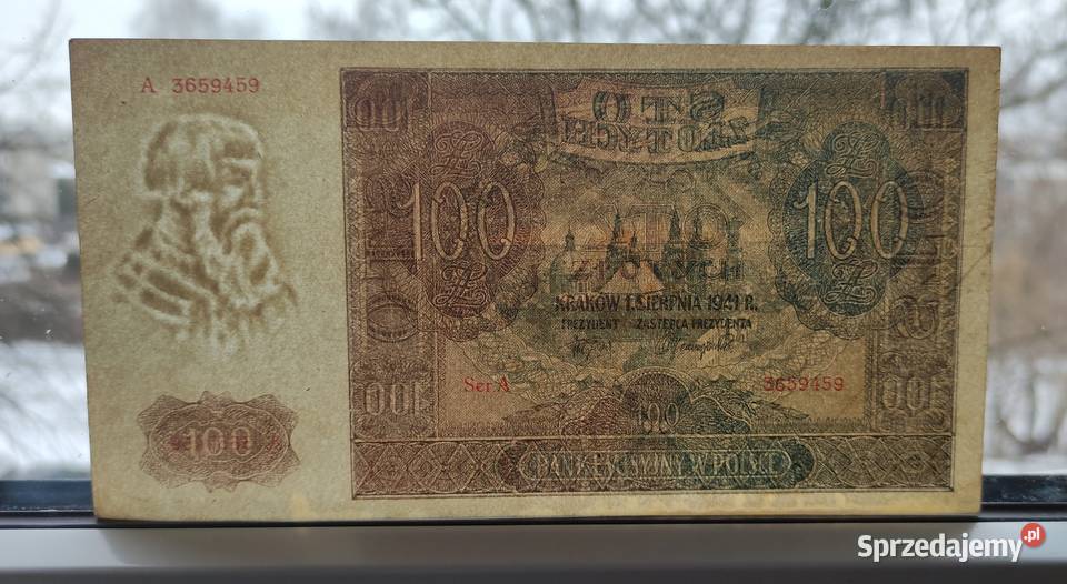 Banknot GG 100 złotych 1941 Seria A Piękny Numizmatyka Antyki, Sztuka, Kolekcje Pruszków