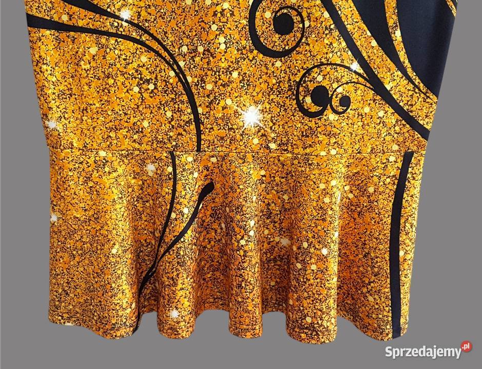 Damska sukienka czarnażółta w kwiaty z krótkim Chrzanów