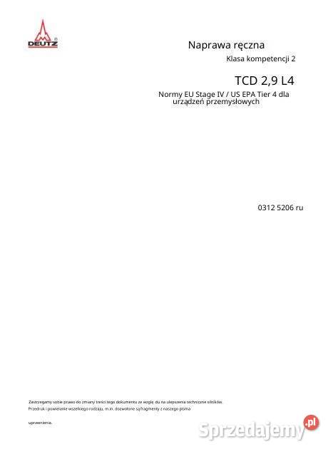 Deutz TCD 29 L4 SILNIK instrukcja naprawy Książki i Podręczniki Kielce