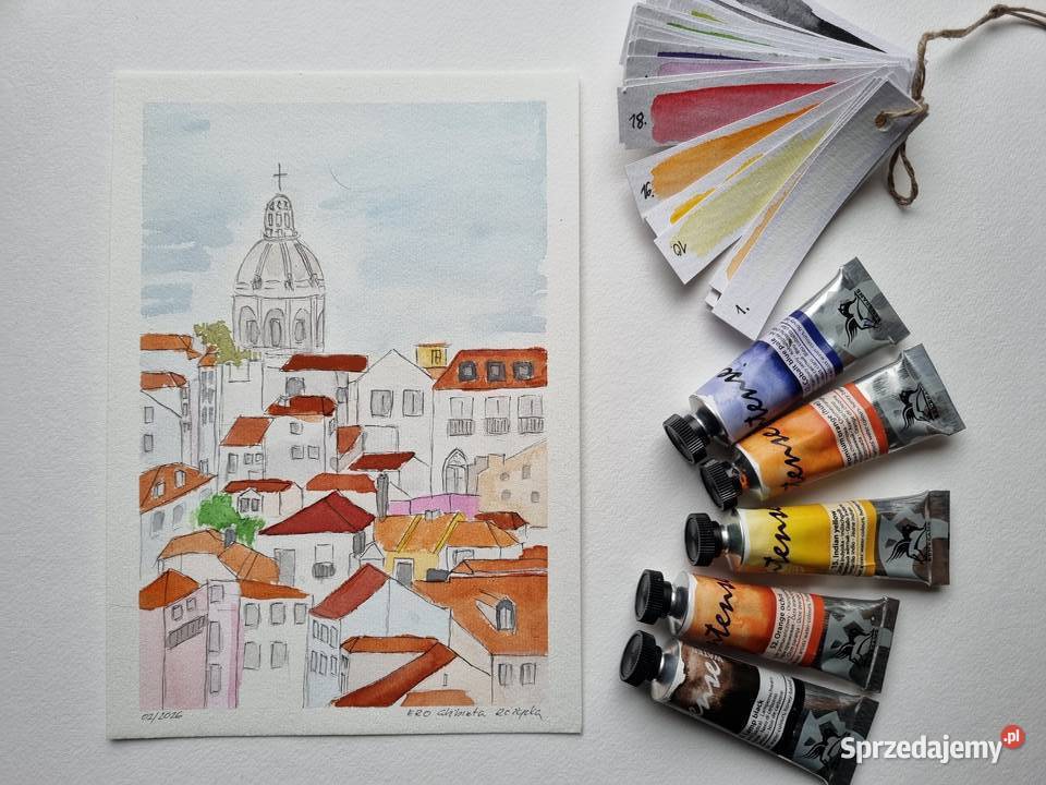 Akwarela Lizbona Alfama Kościół Santa Engrcia Warszawa