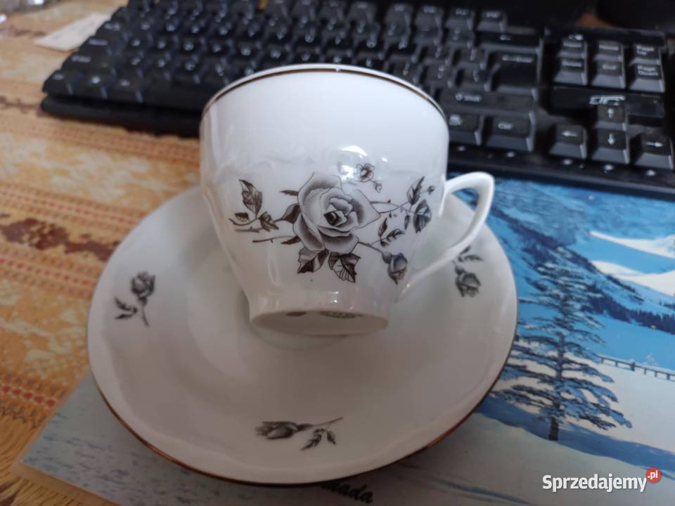 Serwis kawowy 12 os Bogucice z PRL wzór Róże Będzin sprzedam