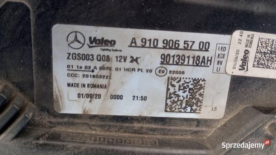 LAMPA REFLEKTOR LEWY PRZÓD EU A9109065700 osobowe Nowy Tomyśl