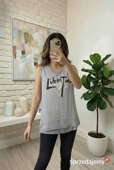 Włoska bluzka lnianobawełniana UNI SL niebieski Bytom