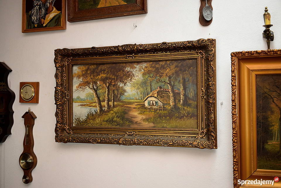 STARY OBRAZ OLEJNY OLEJ NA PŁÓTNIE DUŻY Z RAMĄ Malarstwo dolnośląskie Świdnica sprzedam