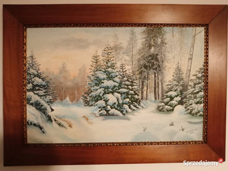 ZIMA obraz SYGNOWANY OZDOWSKI PEJZAŻ Antyki, Sztuka, Kolekcje Poznań