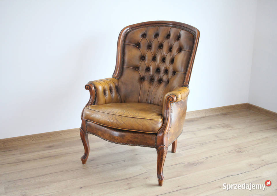 Fotel barokowy pięknie zdobienie SKÓRA