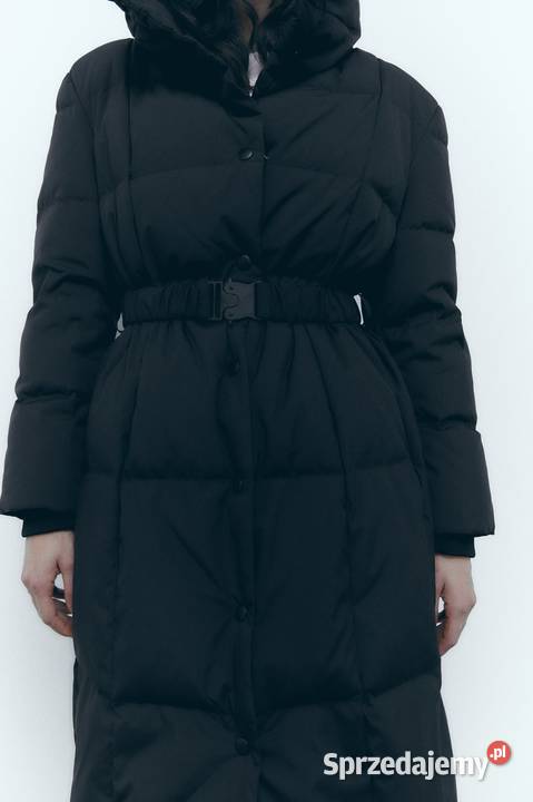 Długi puchowy płaszcz z paskiem Zara XS Kurtki i płaszcze
