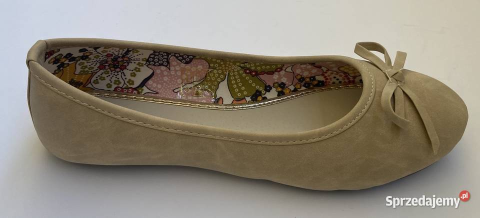 Beżowe gładkie baleriny z kokardą rozmiar 36 Żyrardów