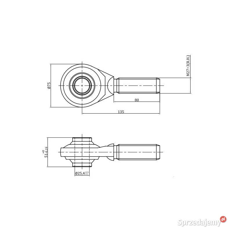 Łącznik centralny kat 2 27x3 długość rury 180 mm Kamionna