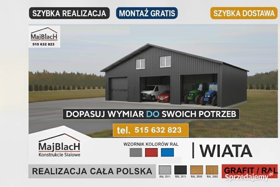 Garaż Blaszany Popielaty z Bramami Wjazdowymi dolnośląskie Kamienna Góra