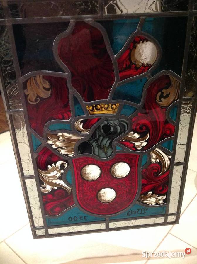 Duży Witraż Szklany STARY Sygnowany Szkło Cyna Nowa Sól sprzedam