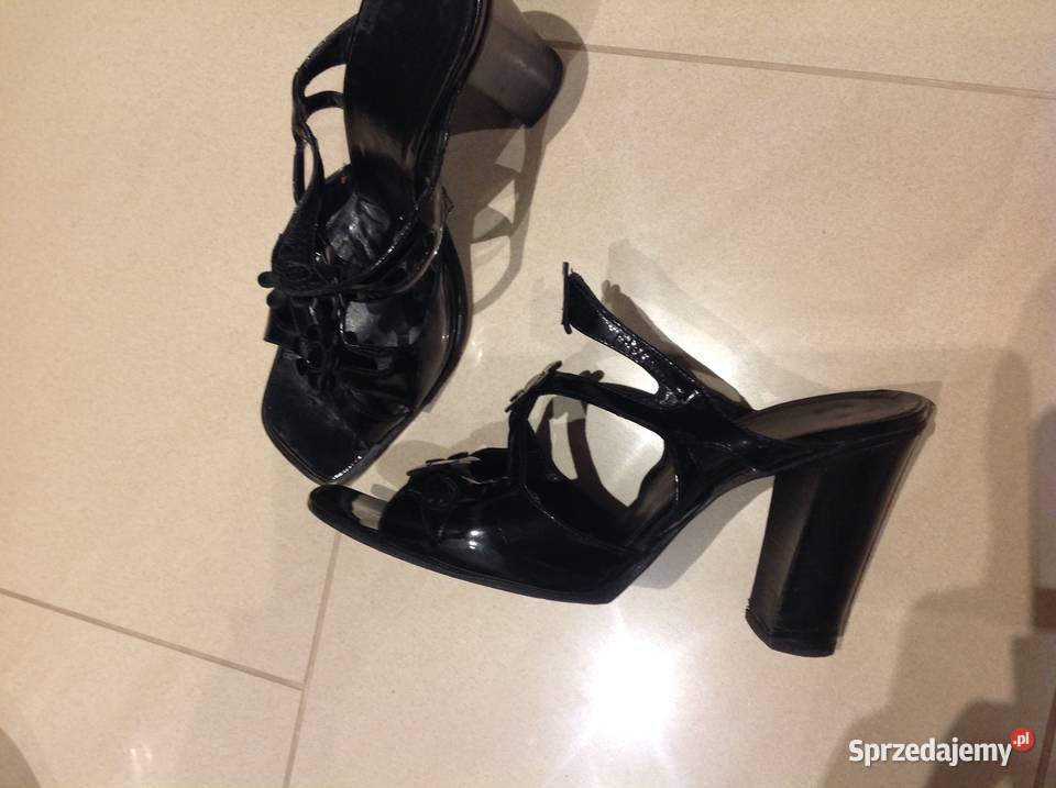 Klapki Czarne na obcasie skórzane damskie r 375 inna Nowa Sól