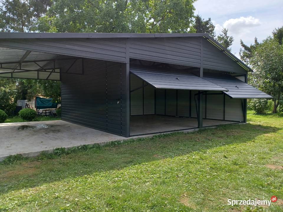 GRAFITOWY Garaż Blaszany 9x6 z ZADASZENIEM