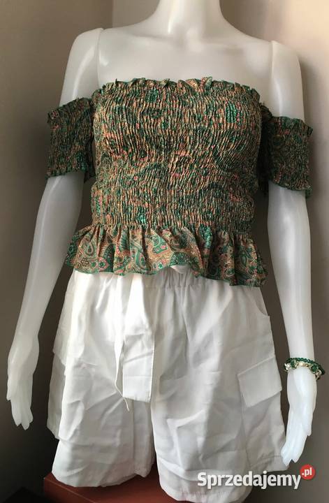 Bluzka hiszpanka z jedwabiu naturalny 8 wzorów zielony