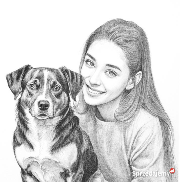 Portret kobiety obraz szkic z psem Pozostałe Gdańsk